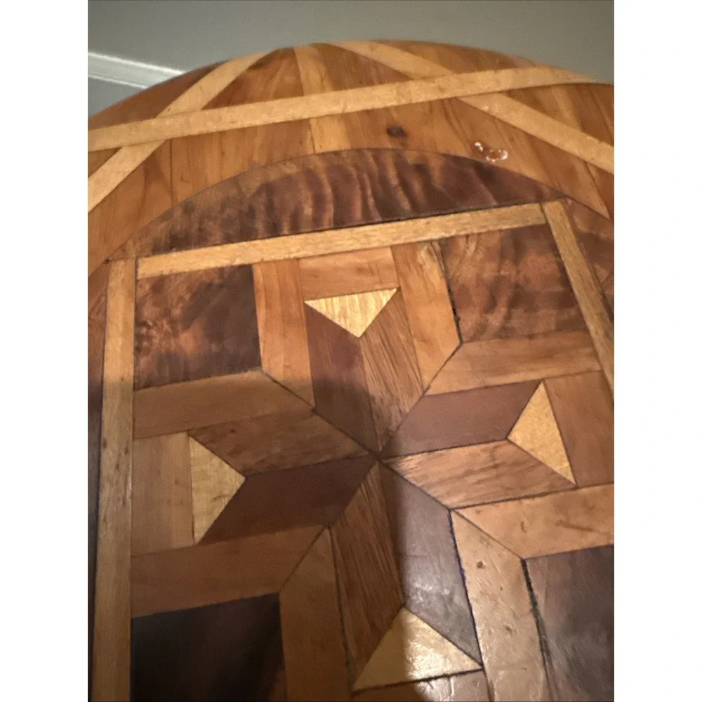 VTG Inlaid Wood Footstool Marquetry Geometric Pattern MCM 10.5